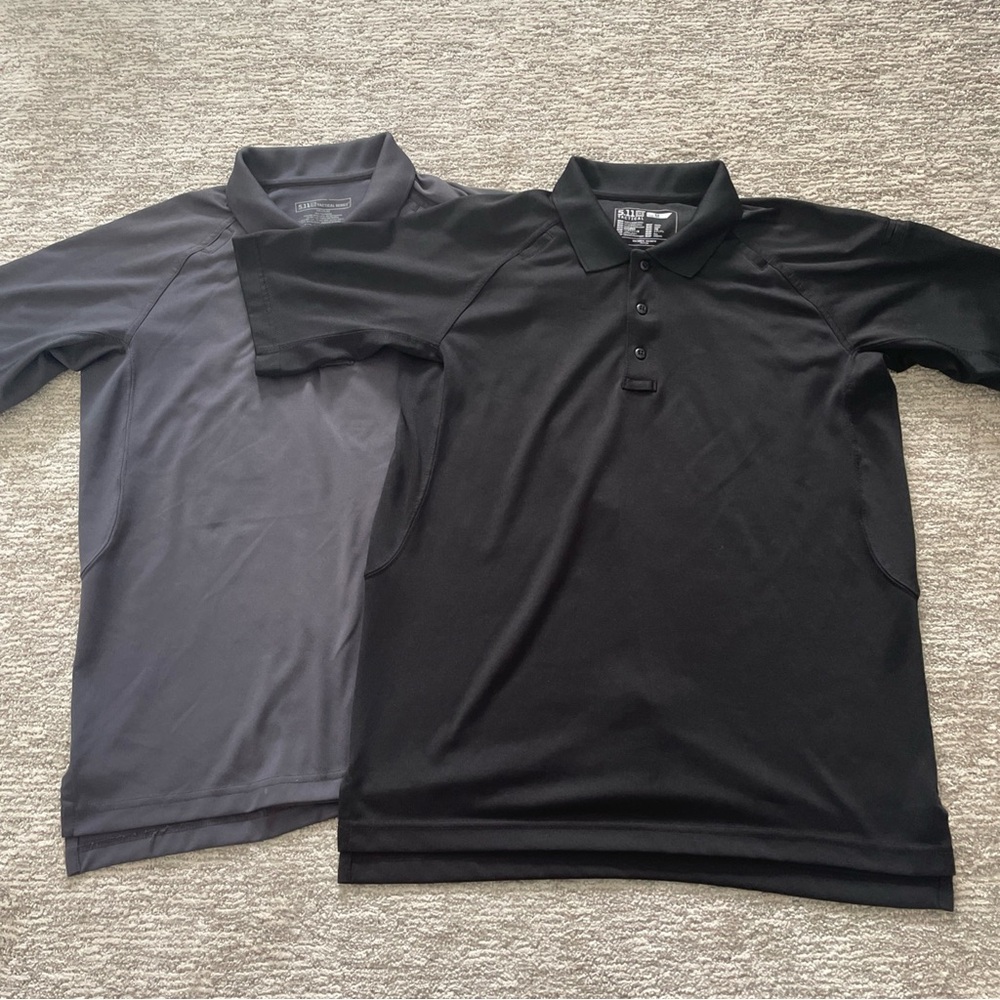 5.11 Tactical Lot Of 2 Polo Shirts Mens Medium Short Sleeve Black Gray Utility